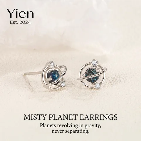 Galaxy Planet Stud Earrings With 925 Sterling Silver Earring Post Blue Sandstone Starry Sky Universe Jewelry For Women