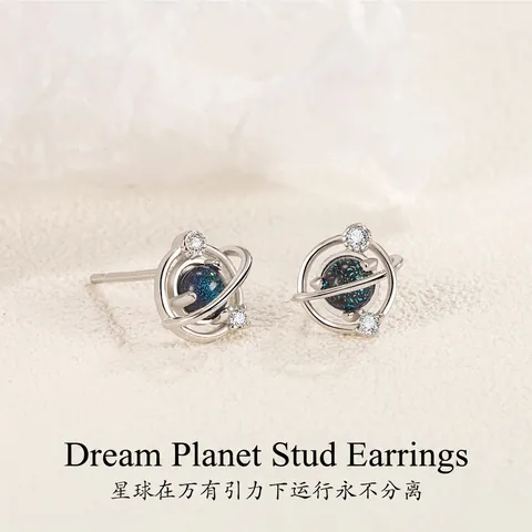 Galaxie Planet Ohrstecker Mit 925 Sterlingsilber Ohrstecker-Stift Blau-Sandstein Sternenhimmel Universum Schmuck Für Damen