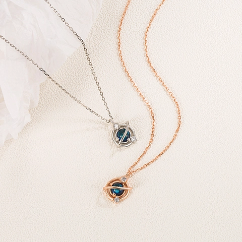 925 Sterling Silver Planet Necklace Bracelet Earrings With Blue Sandstone Zirconia Elegant Galaxy Jewelry For Women