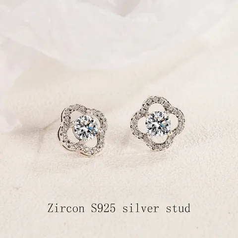 925 Sterling Zilver Klaver Oorknopjes Strass Minimalistisch Bloem Sieraden Voor Dames Elegant Feest Bruiloft Cadeau