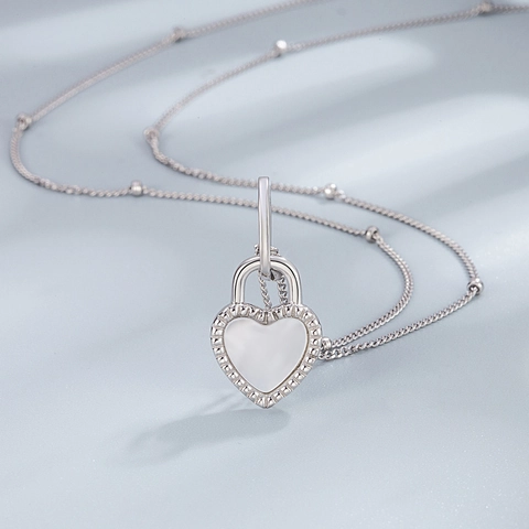 Collana con Pendente a Cuore in Argento Sterling 925 per Donna Agata Nera Madreperla Bordo in Pizzo Gioielli Eleganti