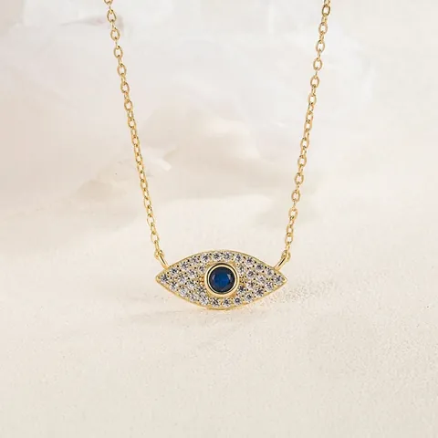 925 Sterling Silver Evil Eye Pendant Necklace For Women Inlaid Rhinestone Eye Charm Vintage Electroplated Jewelry Necklace