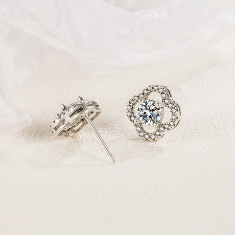 925 Sterling Zilver Klaver Oorknopjes Strass Minimalistisch Bloem Sieraden Voor Dames Elegant Feest Bruiloft Cadeau