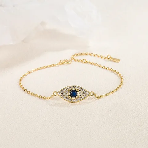 Braccialetto Malocchio in Argento Sterling 925 per Donna con Strass Blu e Bianchi Incastonati Catena Regolabile Gioielli Stile Turco