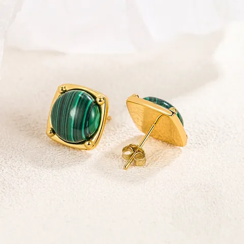 Orecchini a Bottone in Argento Sterling 925 con Malachite Quadrati Geometrici Gioielli con Pietre Preziose Verdi per Donna Placcati Oro Platino Eleganti