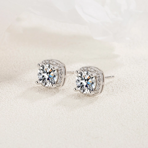 Orecchini a Bottone Halo Quadrati in Argento Sterling 925 per Donna con Strass Intarsiati Orecchini Minimalisti Gioielli Regalo