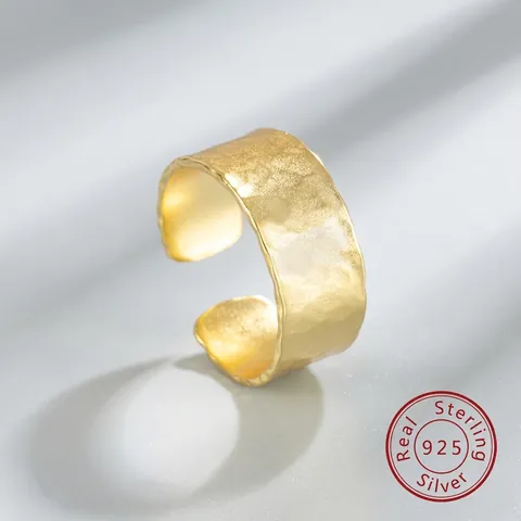 925 Sterlingsilber Offener Ring Für Damen Minimalistisch Unregelmäßig Gehämmert Textur Verstellbar Breit Fingerring Mode Schmuck