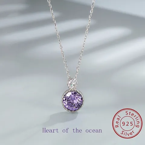 Collana Cuore Dell'Oceano In Argento Sterling 925 Per Donna Pendente Con Strass Rotondi Intarsiati Catena Da Clavicola Di Lusso
