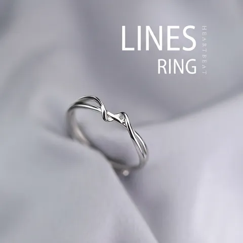 Anillo Abierto de Línea Geométrica de Plata de Ley S925 Minimalista Para Mujer Anillo de Dedo Ajustable de Doble Capa Joyería
