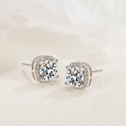 Orecchini a Bottone Halo Quadrati in Argento Sterling 925 per Donna con Strass Intarsiati Orecchini Minimalisti Gioielli Regalo