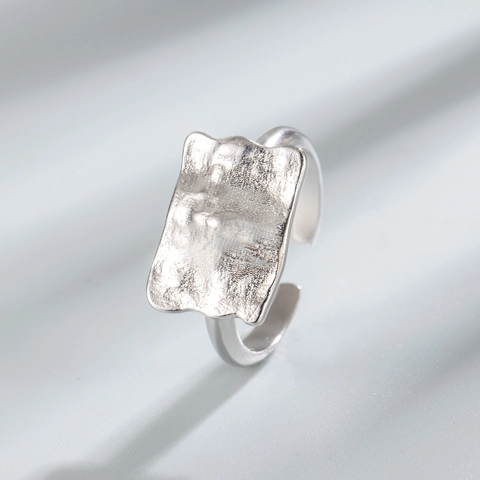 925 Sterlingsilber Ring Für Damen Minimalistische Unregelmäßige Zinnfolien Textur Offene Verstellbare Galvanisierte Schmuck
