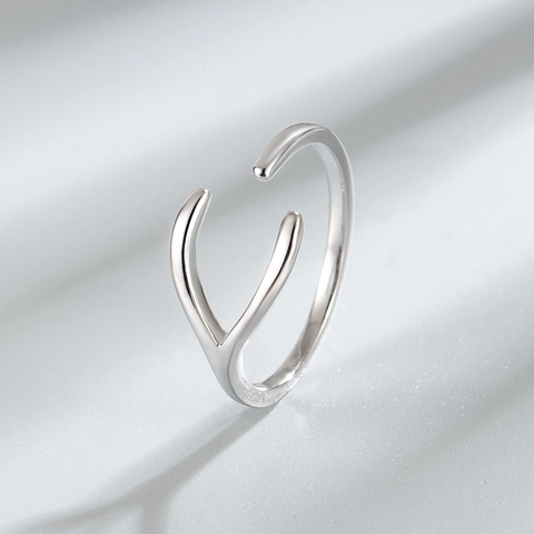 925 Sterlingsilber Y-Form Wishbone Baumzweig Offener Ring Minimalistisch Verstellbar Geometrischer Fingerring Schmuck Damen
