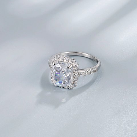 Luxury 925 Sterling Silver Rectangular Rhinestone Halo Ring For Women Fashion Elegant Inlaid Wedding Engagement Ring