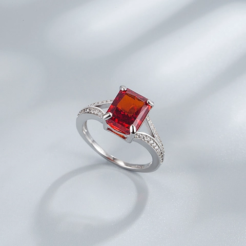 925 Sterling Silver Ring For Women Rectangular Rhinestone Ice Flower Cut Yellow Red White Jewelry Elegant Split Shank Ring
