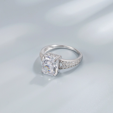 Luxury 925 Sterling Silver Emerald Cut Rhinestone Ring For Women Geometric Inlaid Square Gemstone Jewelry Gift For Wedding Party
