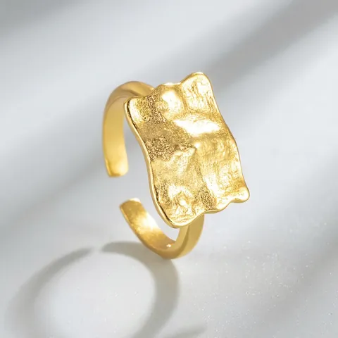 925 Sterlingsilber Ring Für Damen Minimalistische Unregelmäßige Zinnfolien Textur Offene Verstellbare Galvanisierte Schmuck