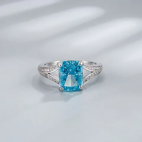 925 Sterlingsilber Strahlender Rechteckschliff Strass Ring Elegant Handgefertigt Eingelegte Verlobung Hochzeit Mode Schmuck Geschenk Für Damen
