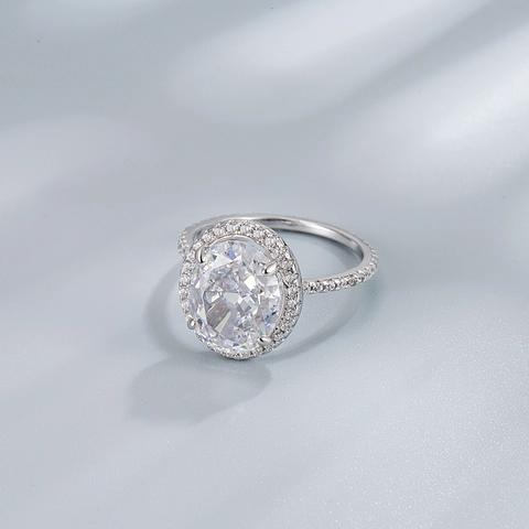 Elegant 925 Sterling Silver Oval Cut Rhinestone Halo Ring For Women Large Red Yellow White Gemstone Inlaid Wedding Party Jewelry