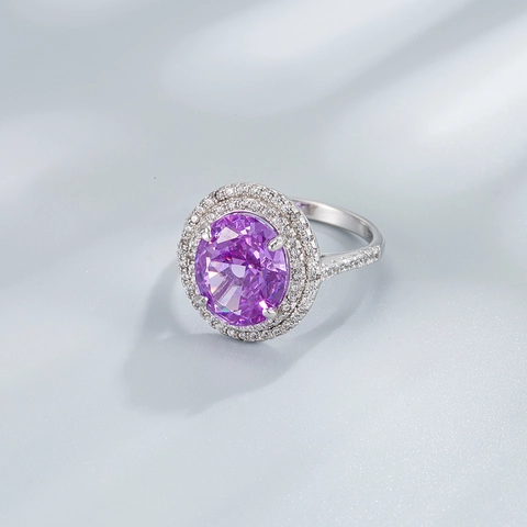 Luxury 925 Sterling Silver Oval High Carbon Diamond Double Halo Ring For Women Elegant Wedding Banquet Sparkling Jewelry