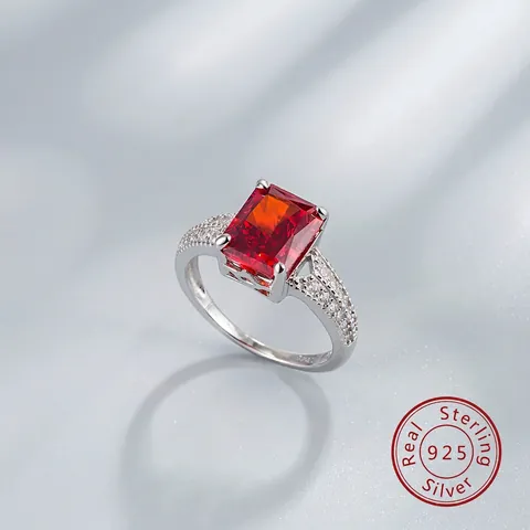 Luxury 925 Sterling Silver Emerald Cut Rhinestone Ring For Women Geometric Inlaid Square Gemstone Jewelry Gift For Wedding Party