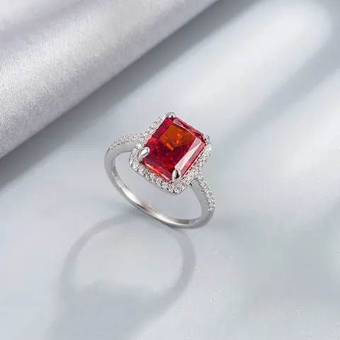 Anillo de Plata de Ley 925 con Corte de Flor de Hielo y Diamante de Imitación Rectangular para Mujer Elegante Anello de Joyería de Banquete