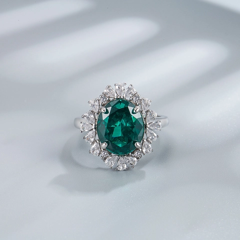 Elegante Anello in Argento Sterling S925 Ovale Geometrico con Strass per Donna Moda Pendolare Gioielli da Dito Intarsiati con Gemme