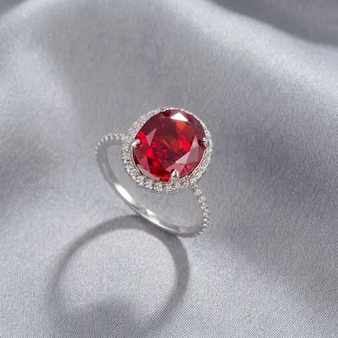 Elegant 925 Sterling Silver Oval Cut Rhinestone Halo Ring For Women Large Red Yellow White Gemstone Inlaid Wedding Party Jewelry