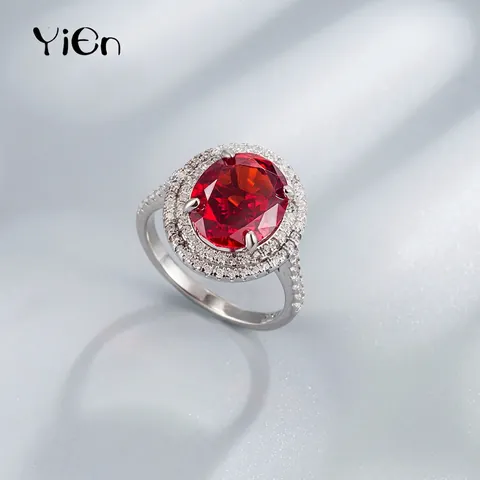 Elegante Anello in Argento Sterling 925 con Strass Taglio Ovale per Donna Doppio Halo Fidanzamento Matrimonio Festa Gioielli Moda