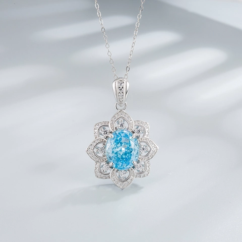 925 Sterling Silver Lotus Flower Pendant Necklace For Women Elegant Oval Cut Rhinestone Inlaid Fashion Jewelry Wedding Gift