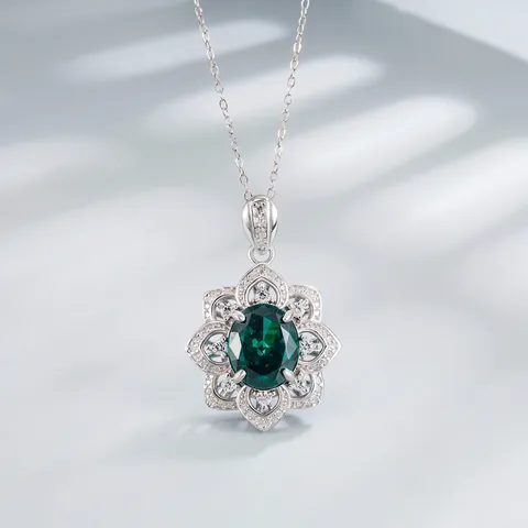 925 Sterling Silver Lotus Flower Pendant Necklace For Women Elegant Oval Cut Rhinestone Inlaid Fashion Jewelry Wedding Gift