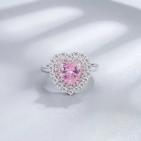 925 Sterling Silver Heart Ring For Women Elegant Pink Yellow Rhinestone Inlaid Ice Flower Cut Engagement Jewelry Gift