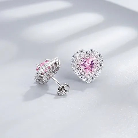 925 Sterling Silver Heart Shaped Ice Flower Cut Stud Earrings With Rhinestone Halo Elegant Fashion Jewelry For Women