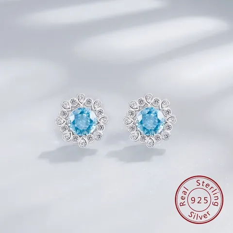925 Sterling Zilveren Zonnebloem Oorknopjes Voor Dames Strass Sneeuwvlok Halo Oorbellen Mode Sieraden Voor Feest Dagelijkse Accessoires