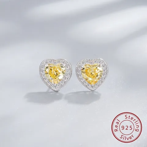 925 Sterlingsilber Herzförmige Halo Ohrstecker Für Damen Strass Eingelegt Rosa Gelb Funkelnd Mode Schmuck Geschenk