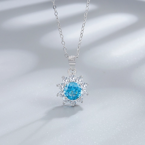 Élégant Collier Pendentif Tournesol pour Femmes en Argent Sterling 925 Incrusté de Strass Ronds Colorés Bijoux de Mode Accessoires