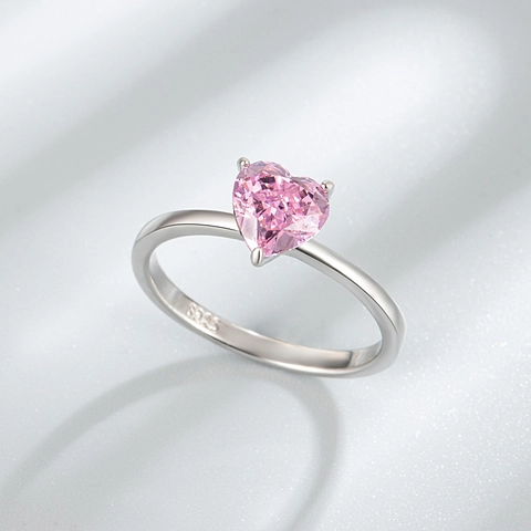 Anello a Forma di Cuore in Argento Sterling 925 Con Strass a Cuore Luccicante Moda Pendolare Gioielli Donna Oro Rosa