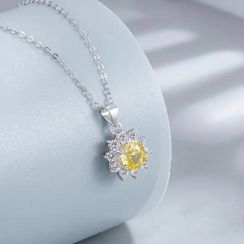 Élégant Collier Pendentif Tournesol pour Femmes en Argent Sterling 925 Incrusté de Strass Ronds Colorés Bijoux de Mode Accessoires