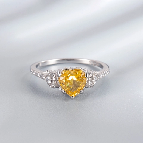 Elegante Anello a Cuore in Argento Sterling 925 per Donna Rosa Giallo Strass Intarsiato Gioielli di Lusso per Matrimonio Festa Anello