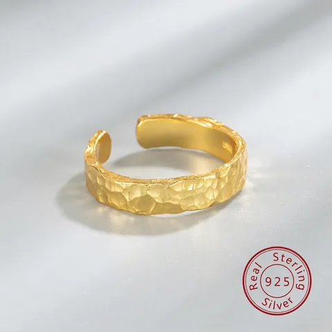 925 Sterlingsilber Gehämmerter Offener Ring Für Damen Minimalistischer Verstellbarer Fingerring Eleganter Handgefertigter Schmuck