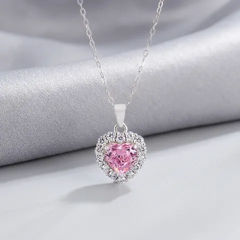 Collana con Ciondolo a Cuore in Argento Sterling 925 Strass Scintillante Rosa Giallo Ciondolo a Cuore Gioielli per Donna Regalo Elegante