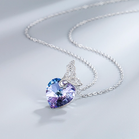 925 Sterlingsilber Herz Fischschwanz Anhänger Halskette Farbverlauf Kristall Strass Eingelegt Weißgold Schlüsselbeinkette Für Damen Schmuck