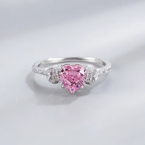 Elegante Anello a Cuore in Argento Sterling 925 per Donna Rosa Giallo Strass Intarsiato Gioielli di Lusso per Matrimonio Festa Anello
