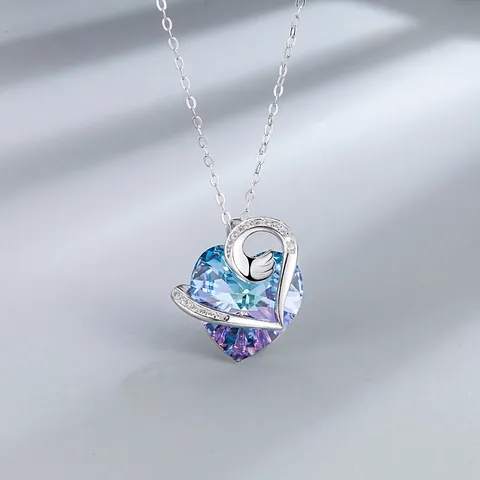 Collana con Pendente a Cuore in Argento Sterling 925 per Donna Cristallo Artificiale con Strass Incrostati Catena a Croce Gioielli
