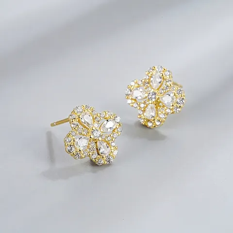 925 Sterling Silber Vierblättriges Kleeblatt Ohrstecker Für Damen Strass Blume Ohrringe Süßer Luxusschmuck Geschenk