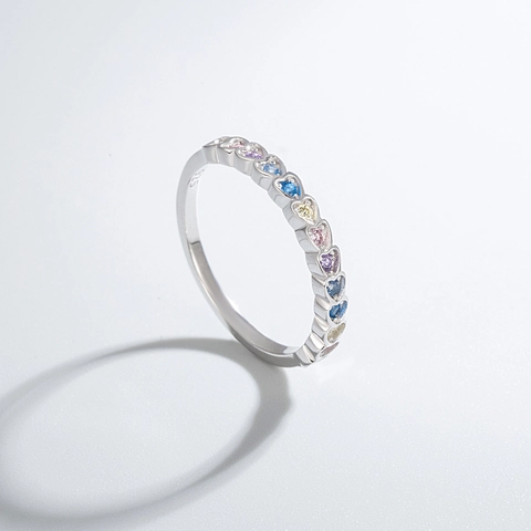 925 Sterling Zilveren Kleurrijke Zirconia Hart Ring Voor Vrouwen Elegante Hartvormige Cubic Zirconia Stapelbare Ring Sieraden