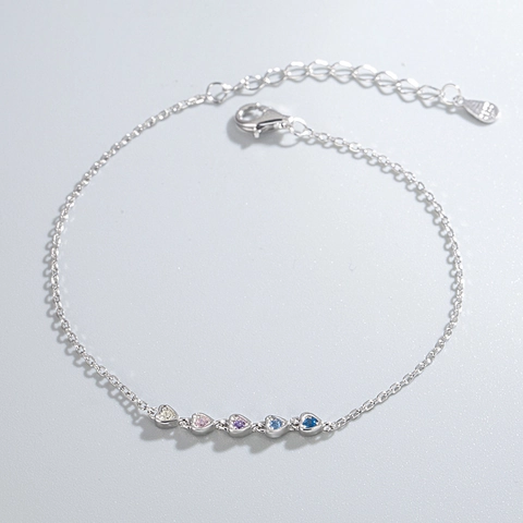 925 Sterlingsilber Herz Armband Für Damen Bunte Zirkonia Eingelegt Süßes Design Herzform Eleganter Modeschmuck Geschenk