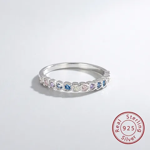 925 Sterling Zilveren Kleurrijke Zirconia Hart Ring Voor Vrouwen Elegante Hartvormige Cubic Zirconia Stapelbare Ring Sieraden