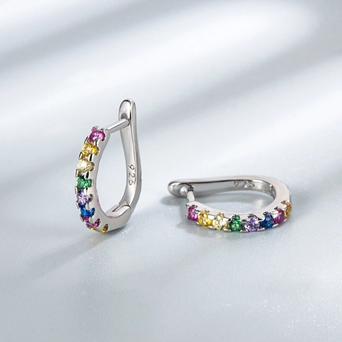 925 Sterling Silber Regenbogen Zirkonia Creolen Für Damen Eingelegte Bunte Zirkonia Huggie Ohrringe Minimalistischer Schmuck