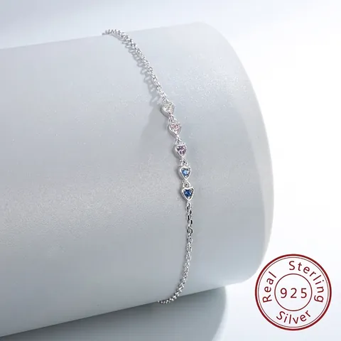 925 Sterlingsilber Herz Armband Für Damen Bunte Zirkonia Eingelegt Süßes Design Herzform Eleganter Modeschmuck Geschenk