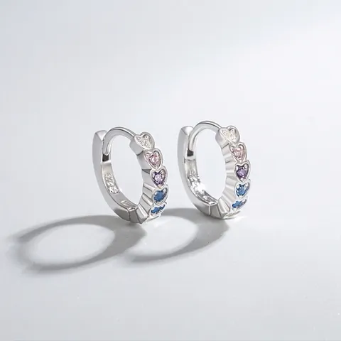 925 Sterling Silver Heart Hoop Earrings Colorful Zirconia Inlaid Sweet Ear Buckles For Women Fashion Daily Jewelry Accessory